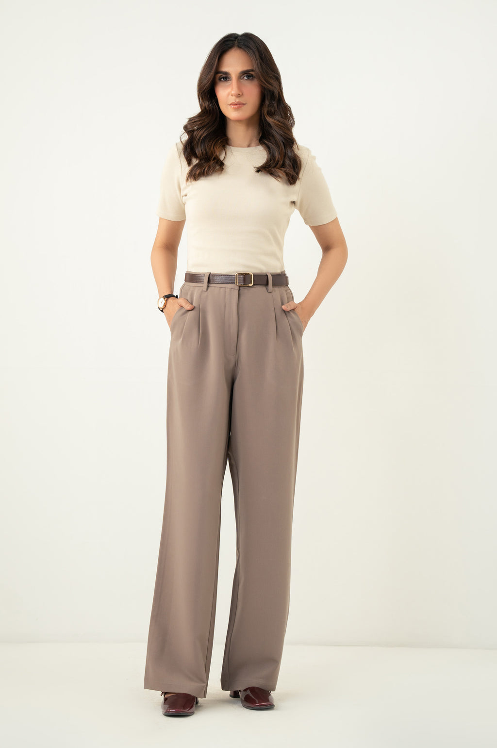 Wide Leg Formal Pants - Light Brown