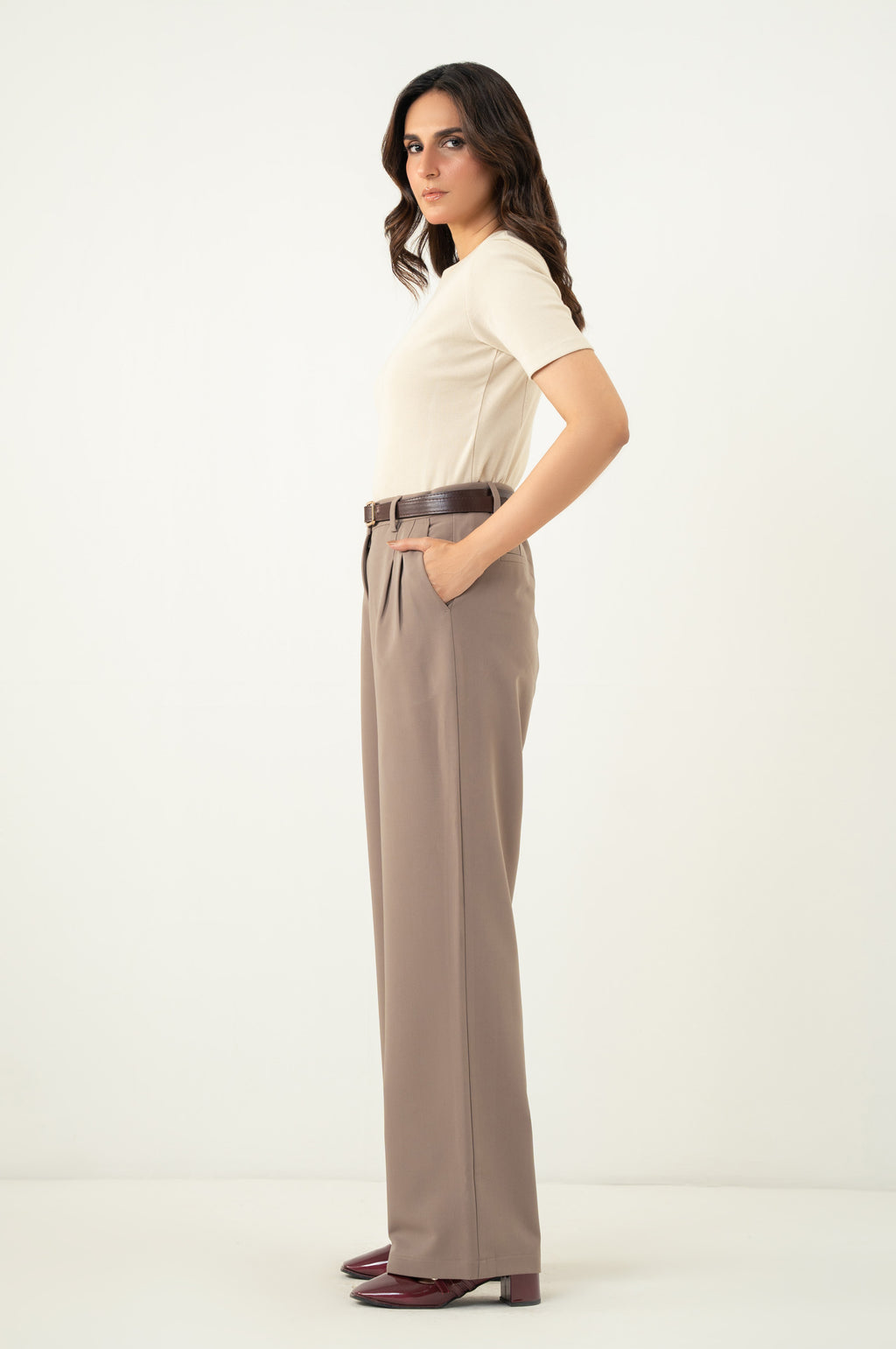 Wide Leg Formal Pants - Light Brown
