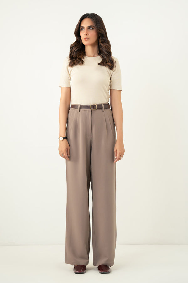 Wide Leg Formal Pants - Light Brown