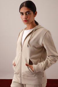 Beige Zipper Hoodie