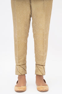 Embellished Jamawar Cigarette Pants - Gold (FACTORY E-OUTLET)