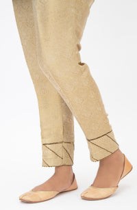 Embellished Jamawar Cigarette Pants - Gold (FACTORY E-OUTLET)