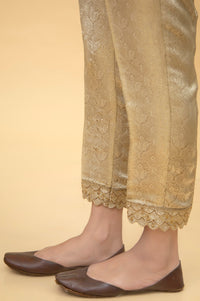 Embroidered Jamawar Cigarette Pants - Gold (FACTORY E-OUTLET)