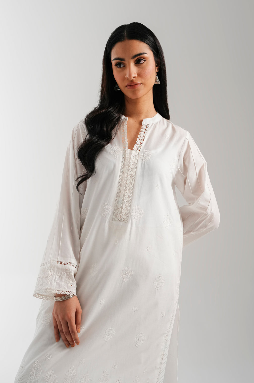 Stitched 1 Piece Dyed Embroidered Irish Chikankari Shirt