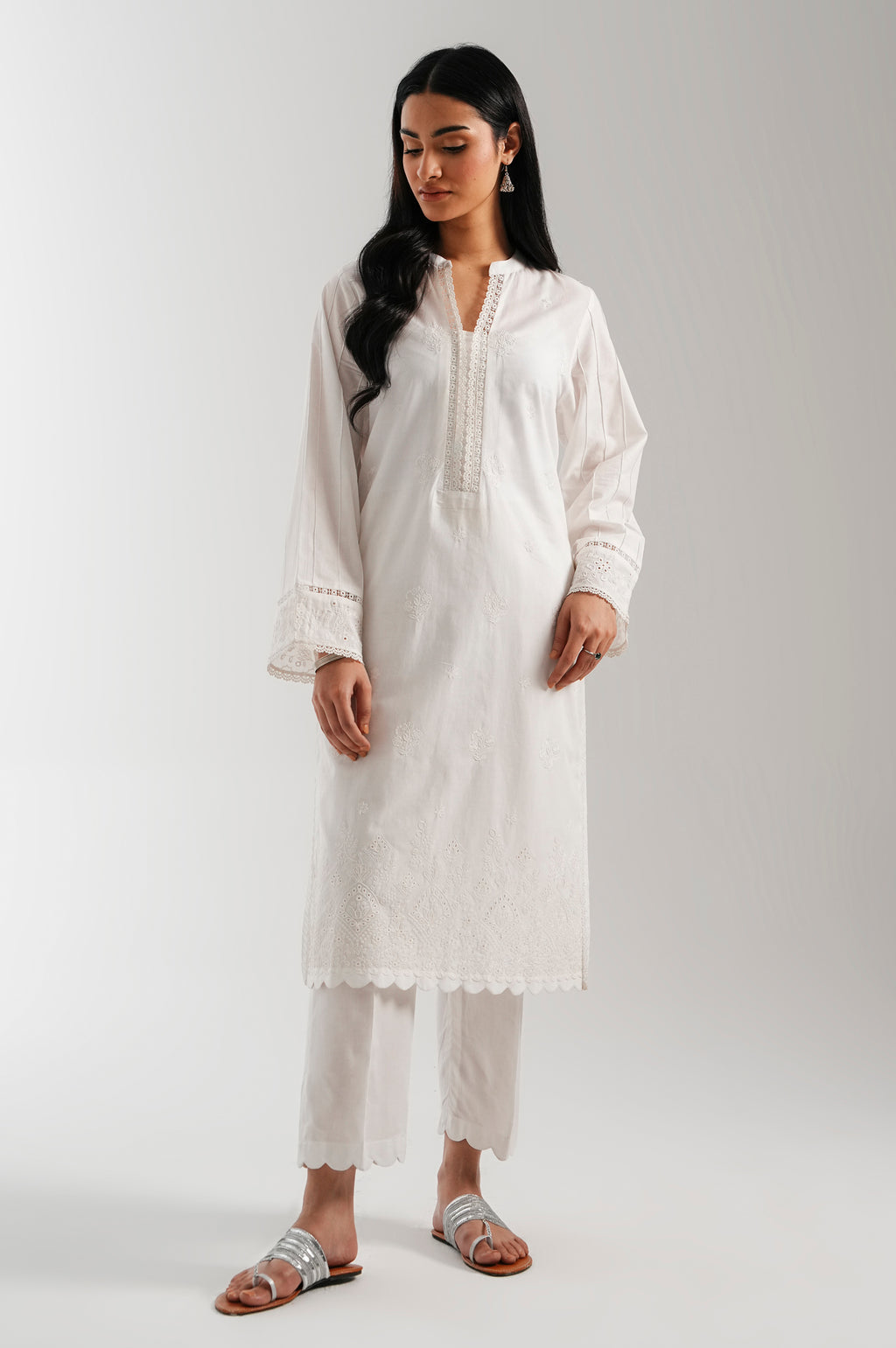 Stitched 1 Piece Dyed Embroidered Irish Chikankari Shirt