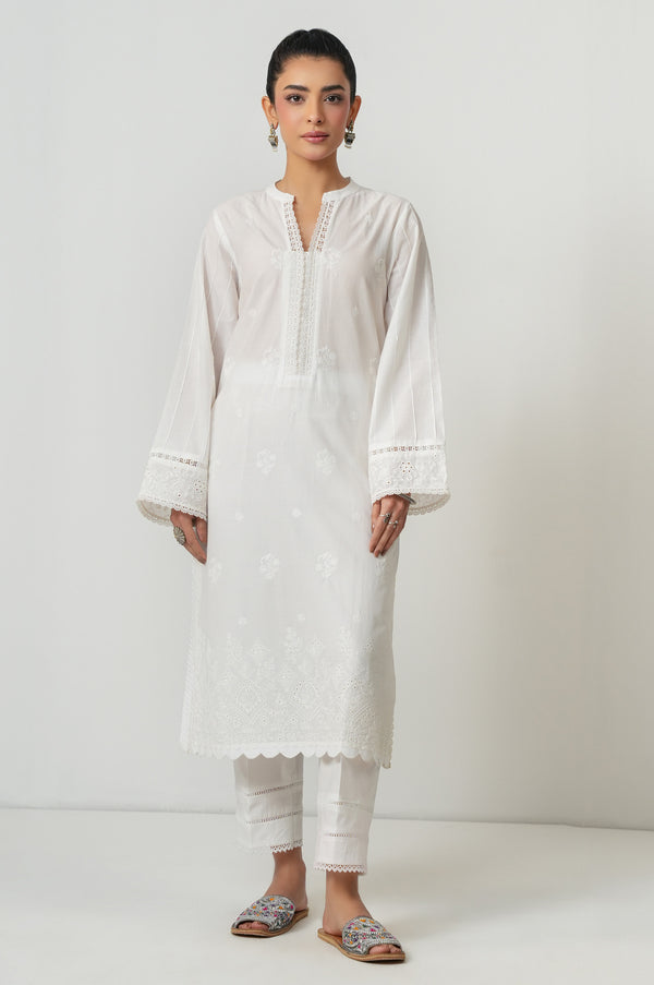 Stitched 1 Piece Dyed Embroidered Irish Chikankari Shirt