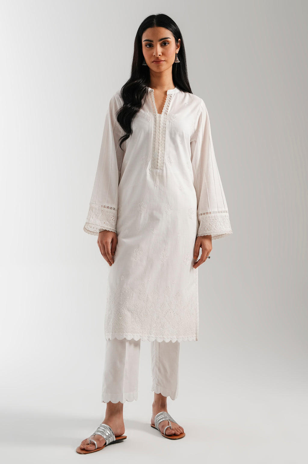 Stitched 1 Piece Dyed Embroidered Irish Chikankari Shirt