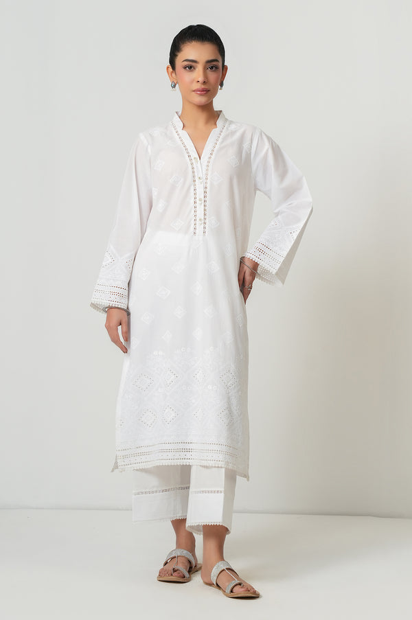 Stitched 1 Piece Embroidered Poplin Chikankari Top