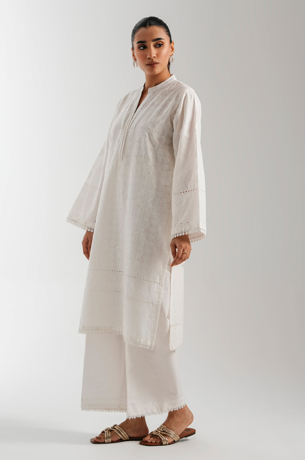 Stitched 1 Piece Embroidered Poplin Chikankari Top