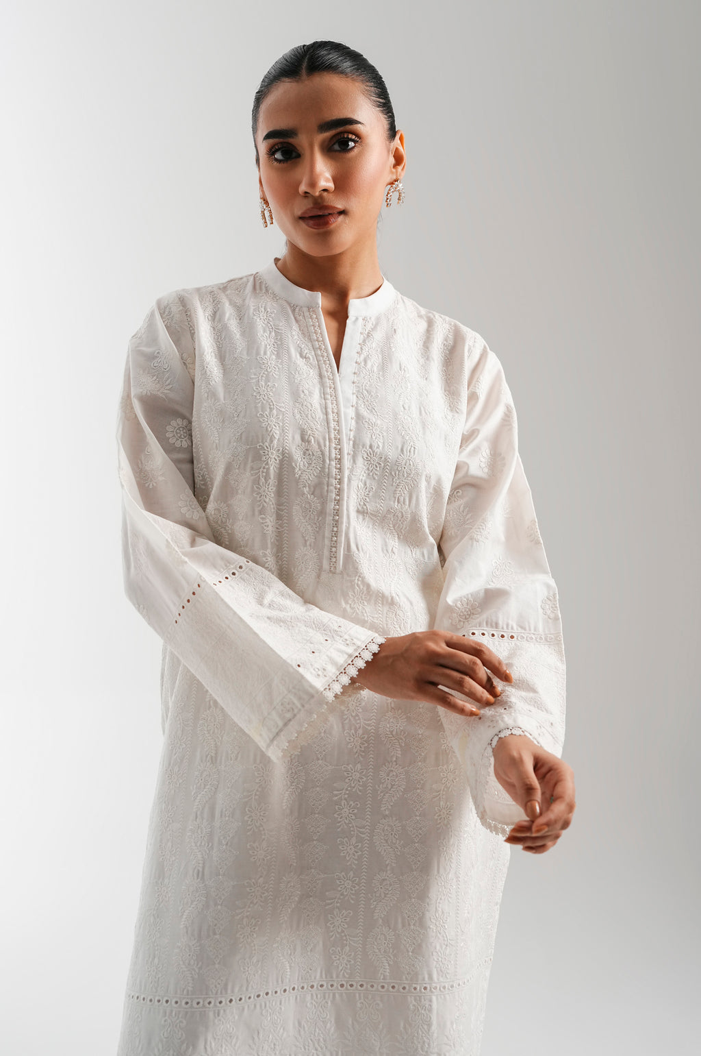Stitched 1 Piece Embroidered Poplin Chikankari Top
