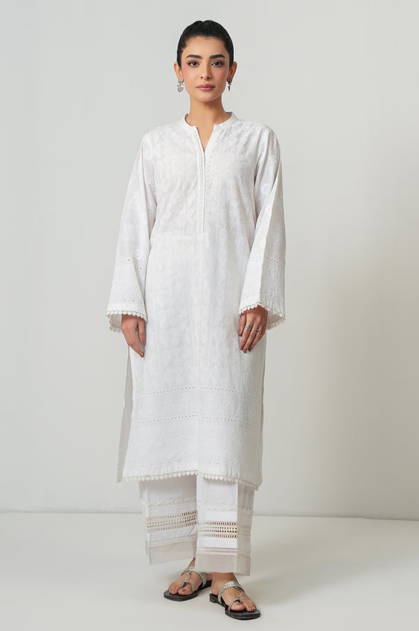 Stitched 1 Piece Embroidered Poplin Chikankari Top