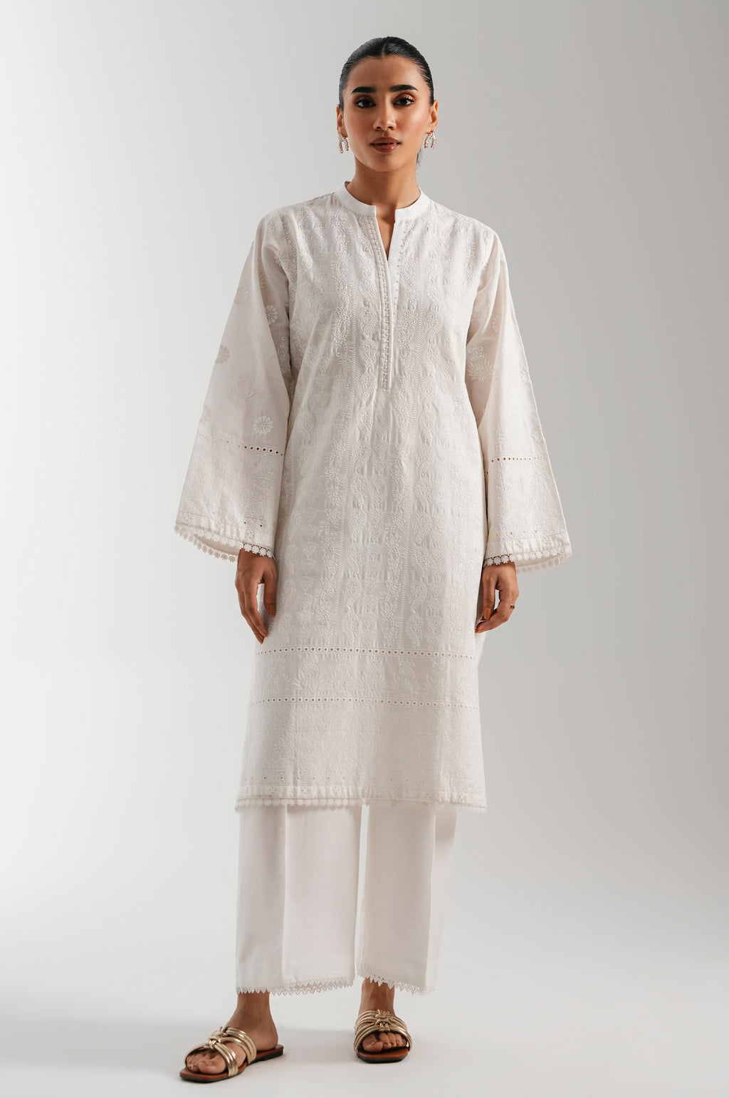 Stitched 1 Piece Embroidered Poplin Chikankari Top