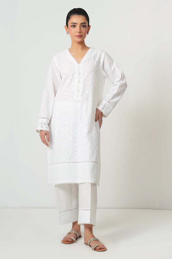 Stitched 1 Piece Embroidered Poplin Chikankari Top