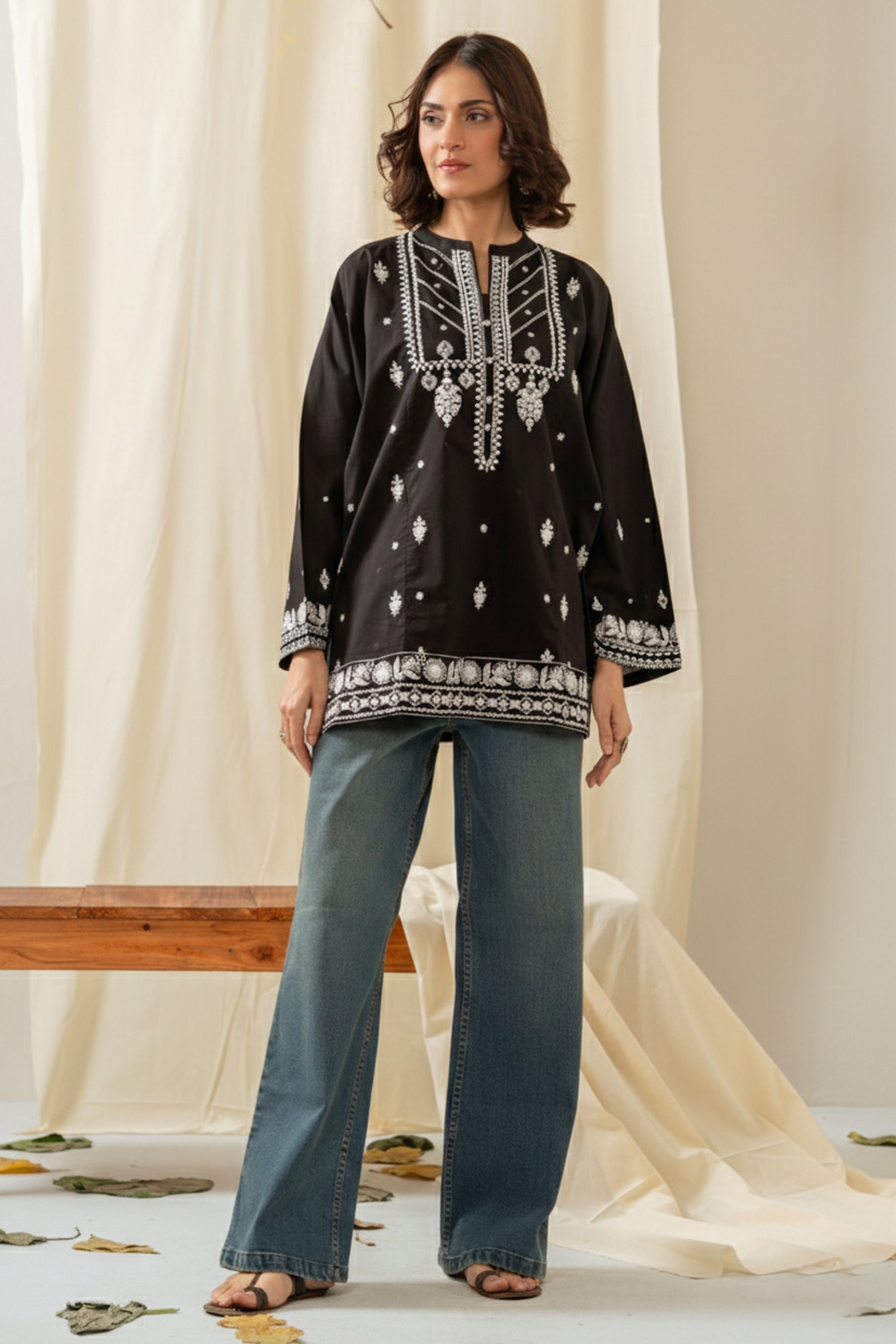 EMBROIDERED CHIKANKARI CAMBRIC STITCHED 1 PIECE SHIRT