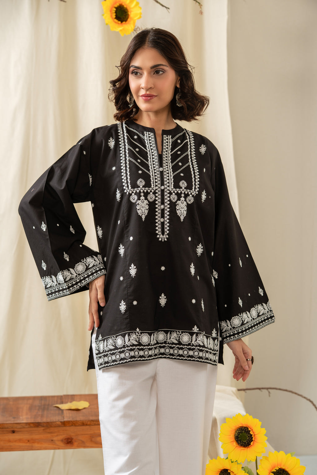 EMBROIDERED CHIKANKARI CAMBRIC STITCHED 1 PIECE SHIRT
