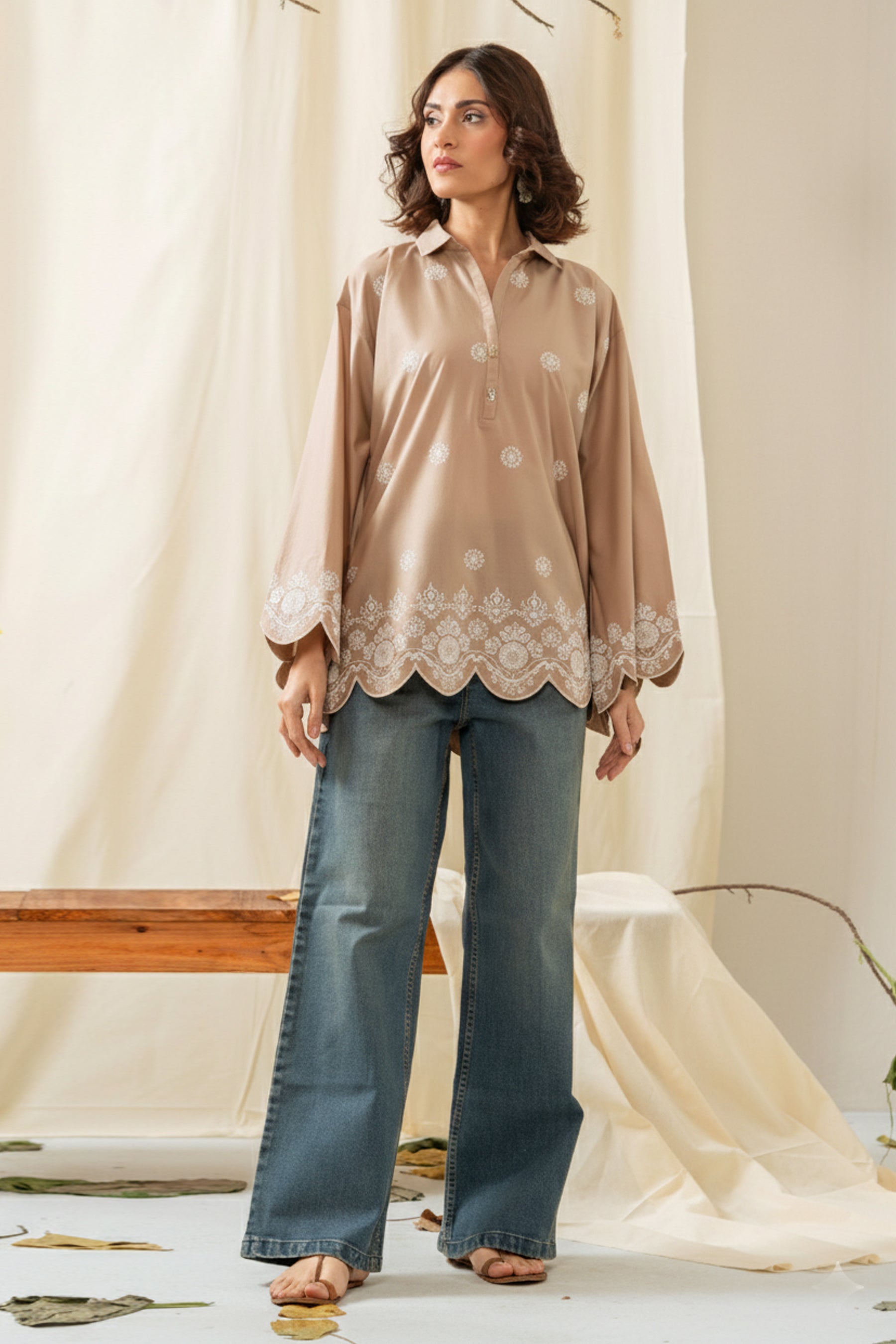 EMBROIDERED CHIKANKARI CAMBRIC STITCHED 1 PIECE SHIRT