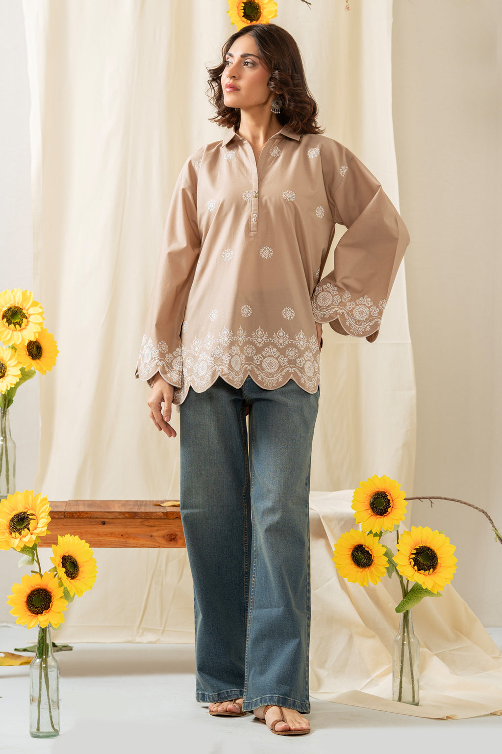 EMBROIDERED CHIKANKARI CAMBRIC STITCHED 1 PIECE SHIRT