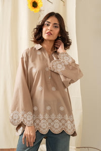 EMBROIDERED CHIKANKARI CAMBRIC STITCHED 1 PIECE SHIRT
