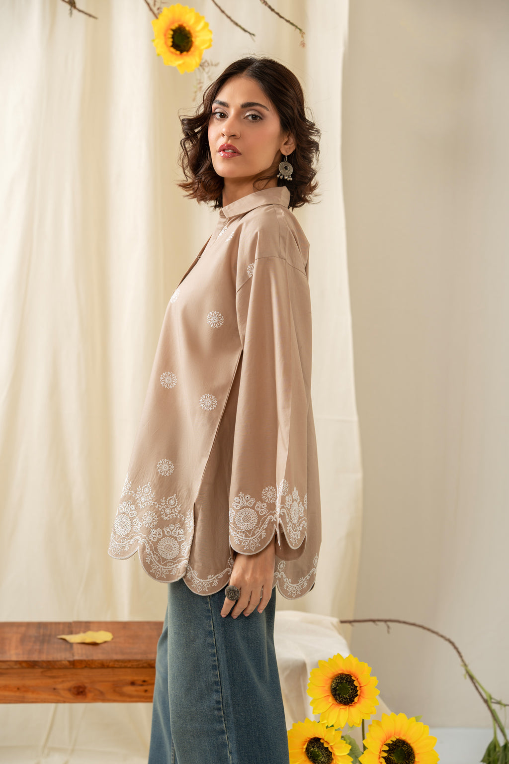 EMBROIDERED CHIKANKARI CAMBRIC STITCHED 1 PIECE SHIRT