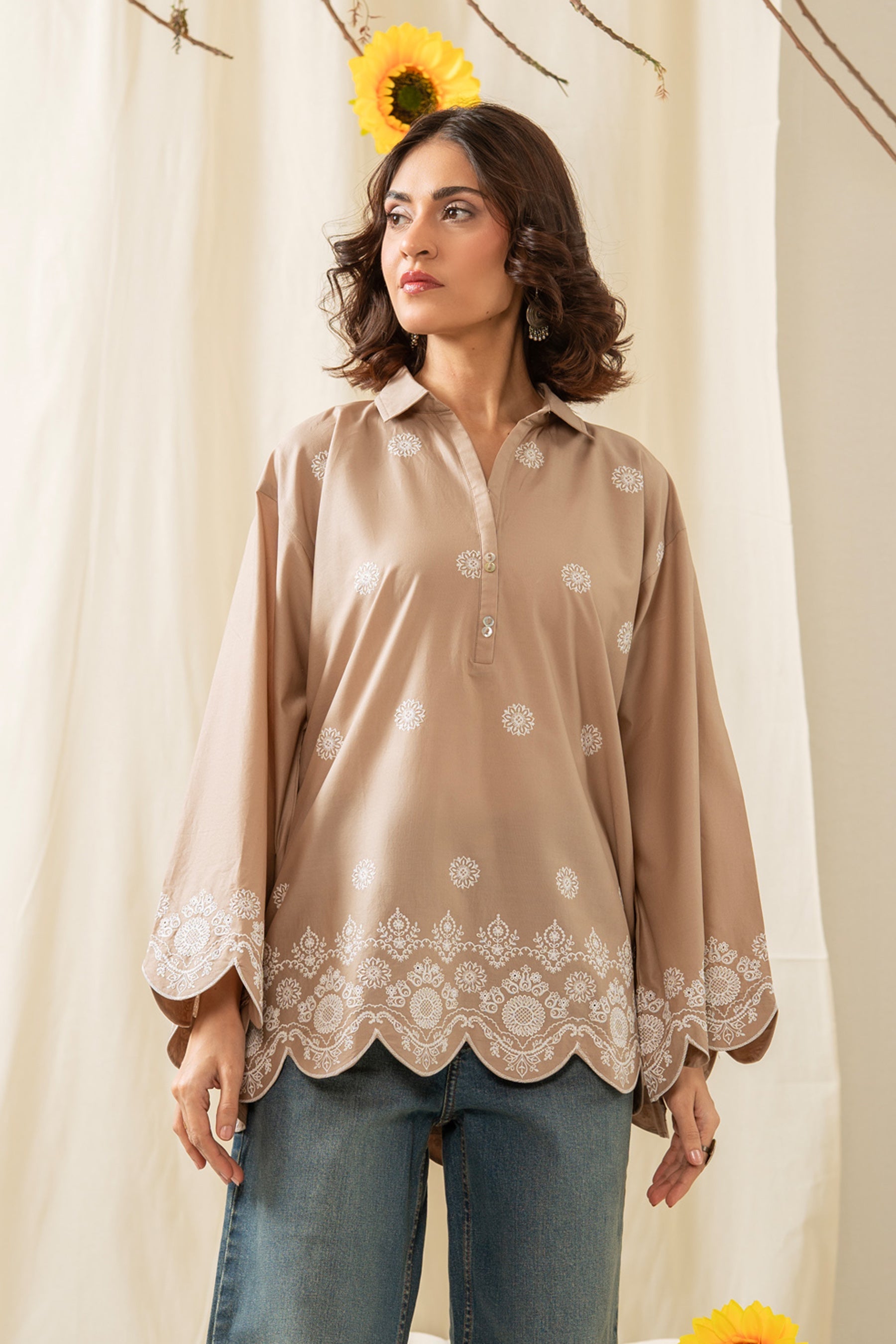 EMBROIDERED CHIKANKARI CAMBRIC STITCHED 1 PIECE SHIRT (FACTORY E-OUTLET)