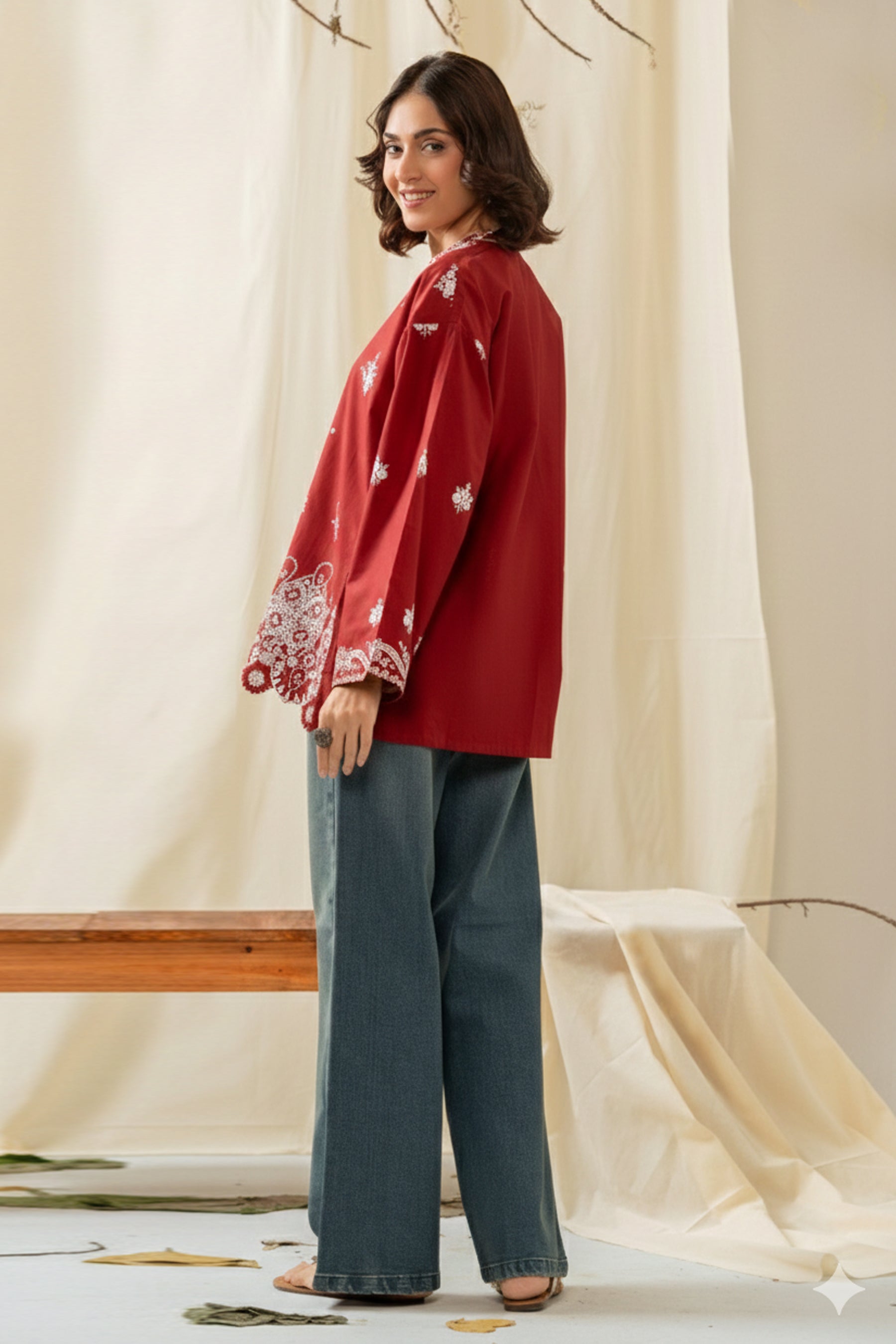EMBROIDERED CHIKANKARI CAMBRIC STITCHED 1 PIECE SHIRT