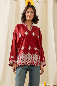 EMBROIDERED CHIKANKARI CAMBRIC STITCHED 1 PIECE SHIRT