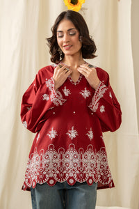 EMBROIDERED CHIKANKARI CAMBRIC STITCHED 1 PIECE SHIRT