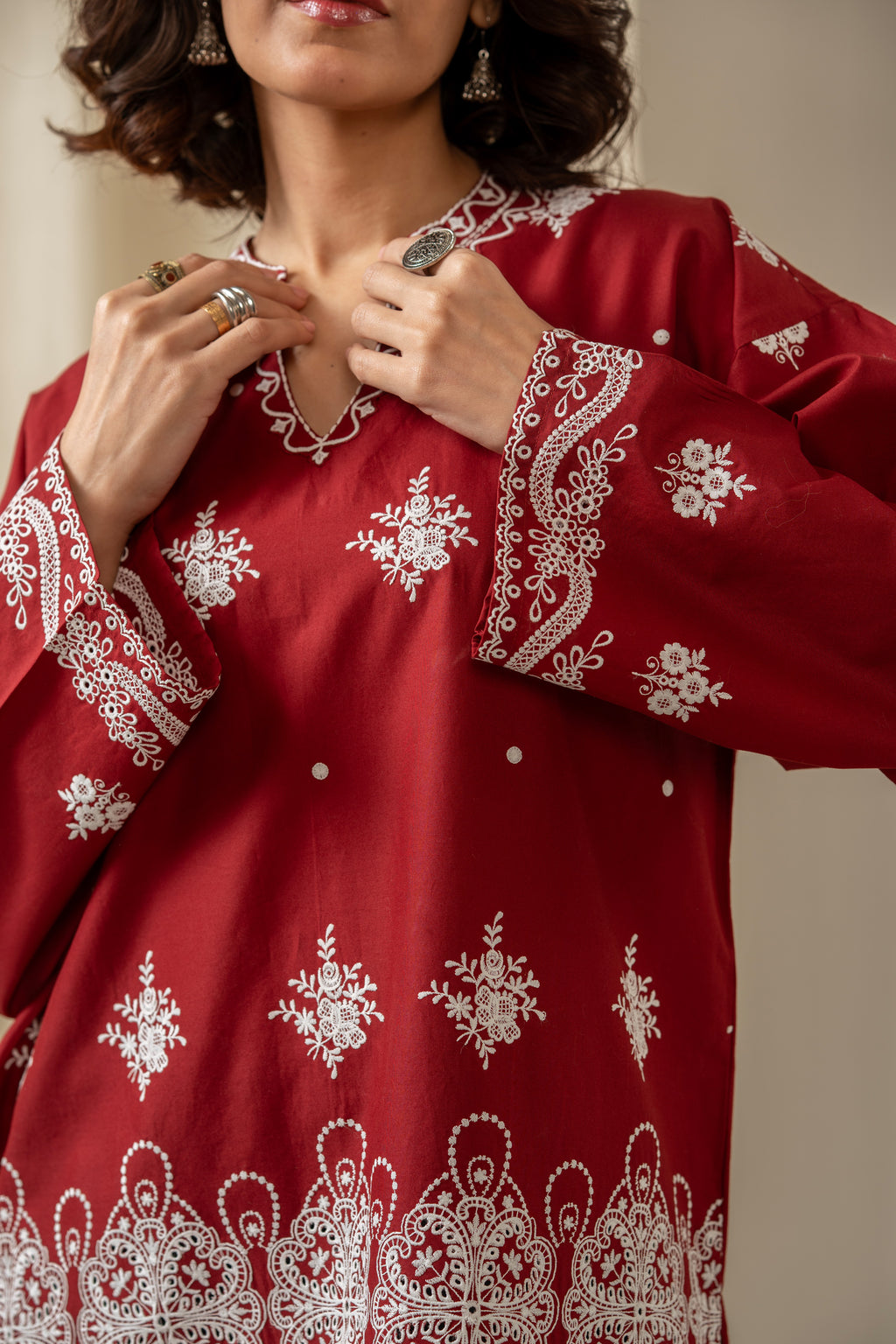 EMBROIDERED CHIKANKARI CAMBRIC STITCHED 1 PIECE SHIRT