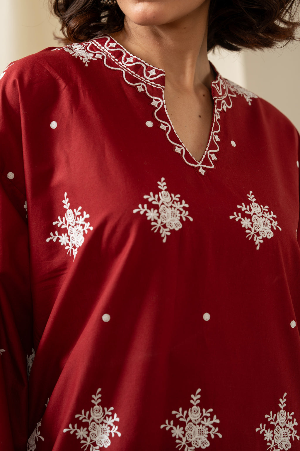 EMBROIDERED CHIKANKARI CAMBRIC STITCHED 1 PIECE SHIRT