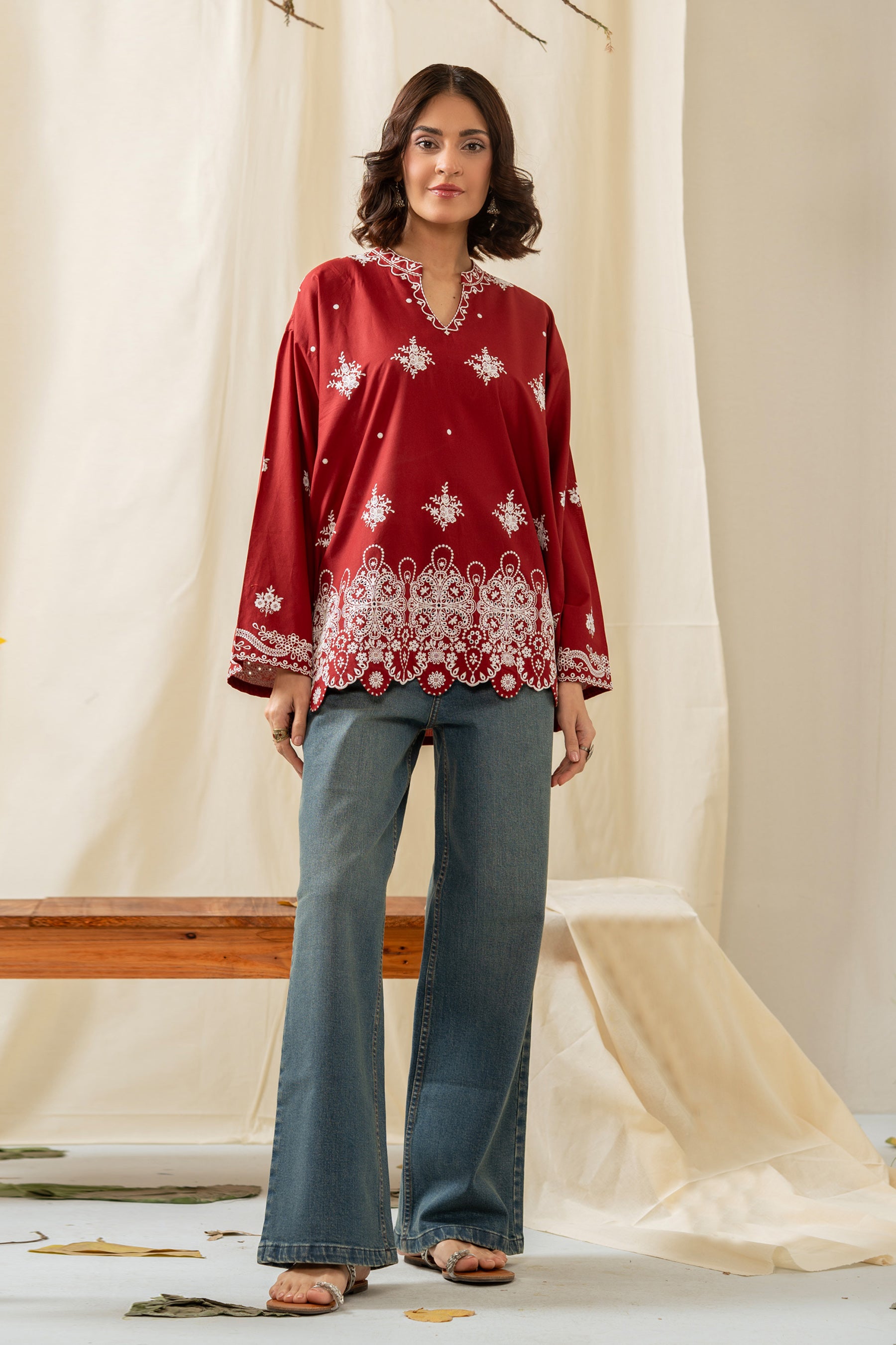 EMBROIDERED CHIKANKARI CAMBRIC STITCHED 1 PIECE SHIRT