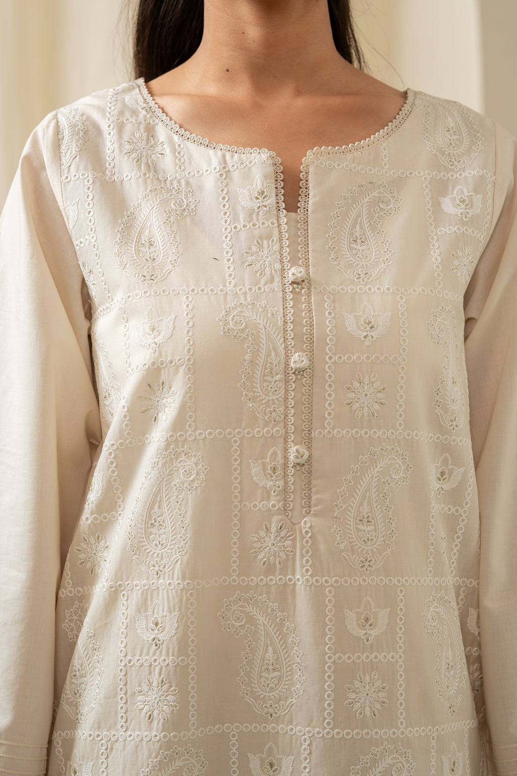 EMBROIDERED CHIKANKARI CAMBRIC STITCHED 1 PIECE SHIRT