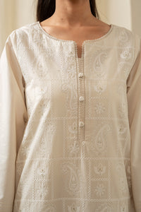 EMBROIDERED CHIKANKARI CAMBRIC STITCHED 1 PIECE SHIRT