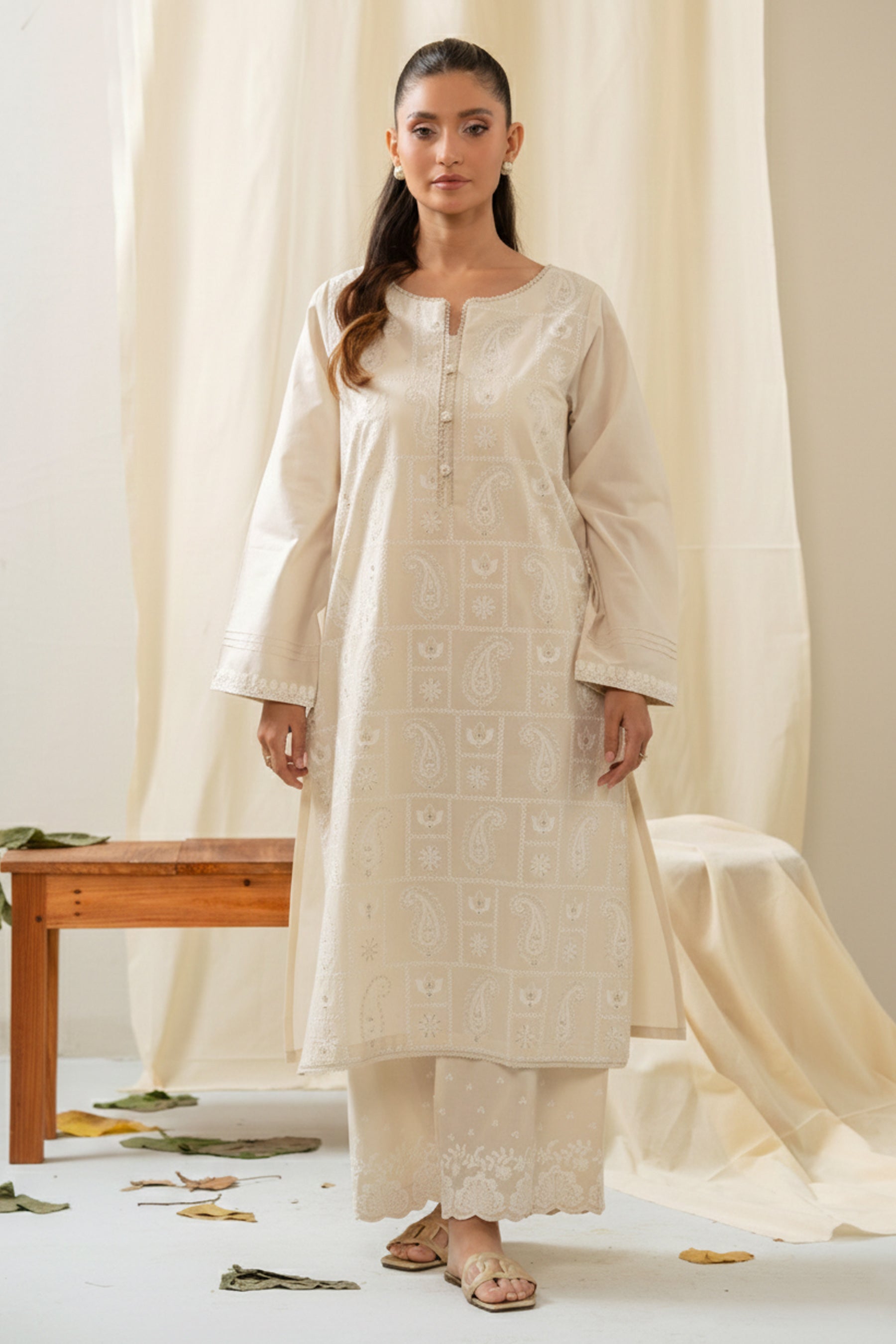 EMBROIDERED CHIKANKARI CAMBRIC STITCHED 1 PIECE SHIRT