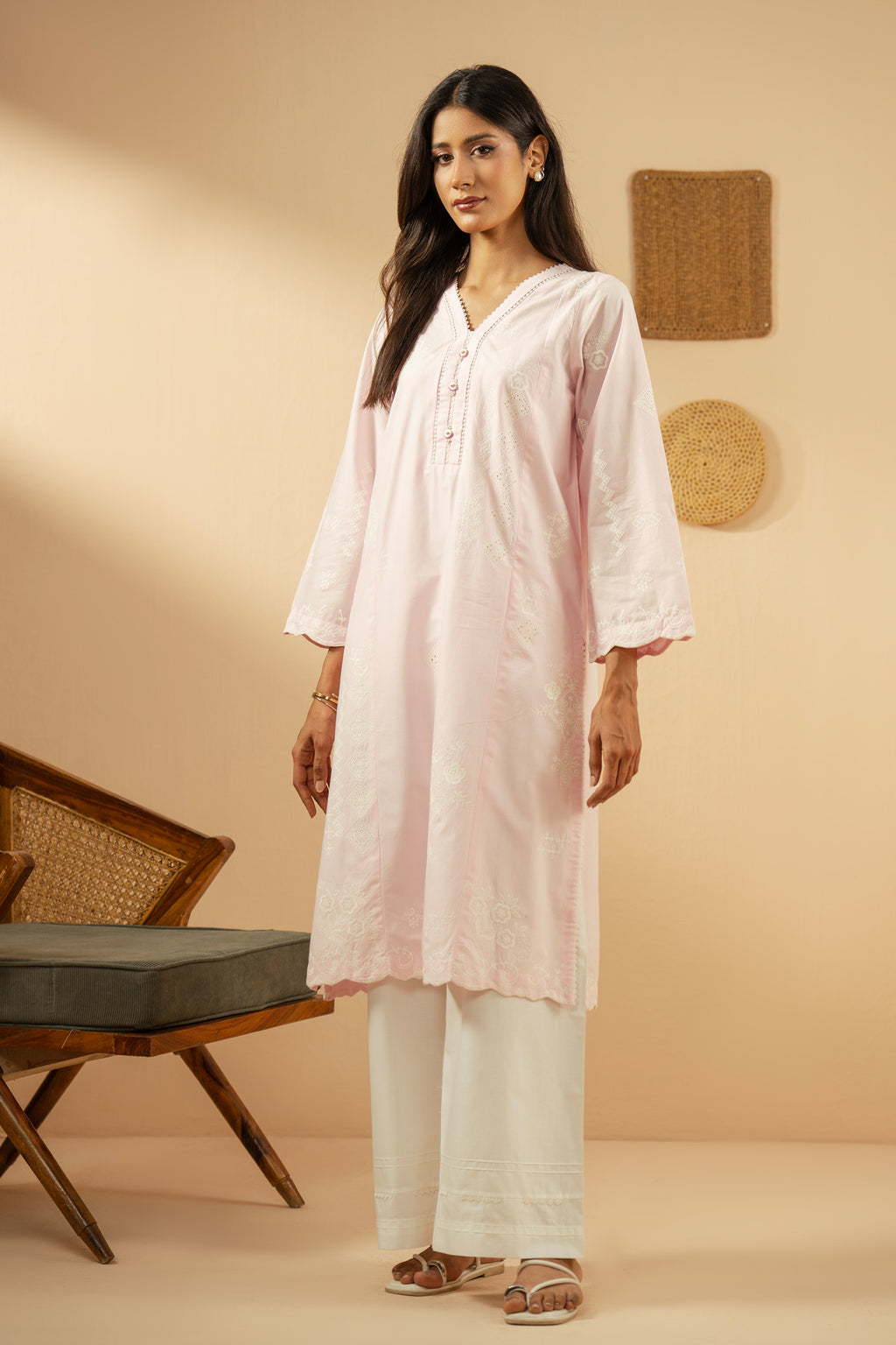 EMBROIDERED CAMBRIC CHIKANKARI STITCHED TOP