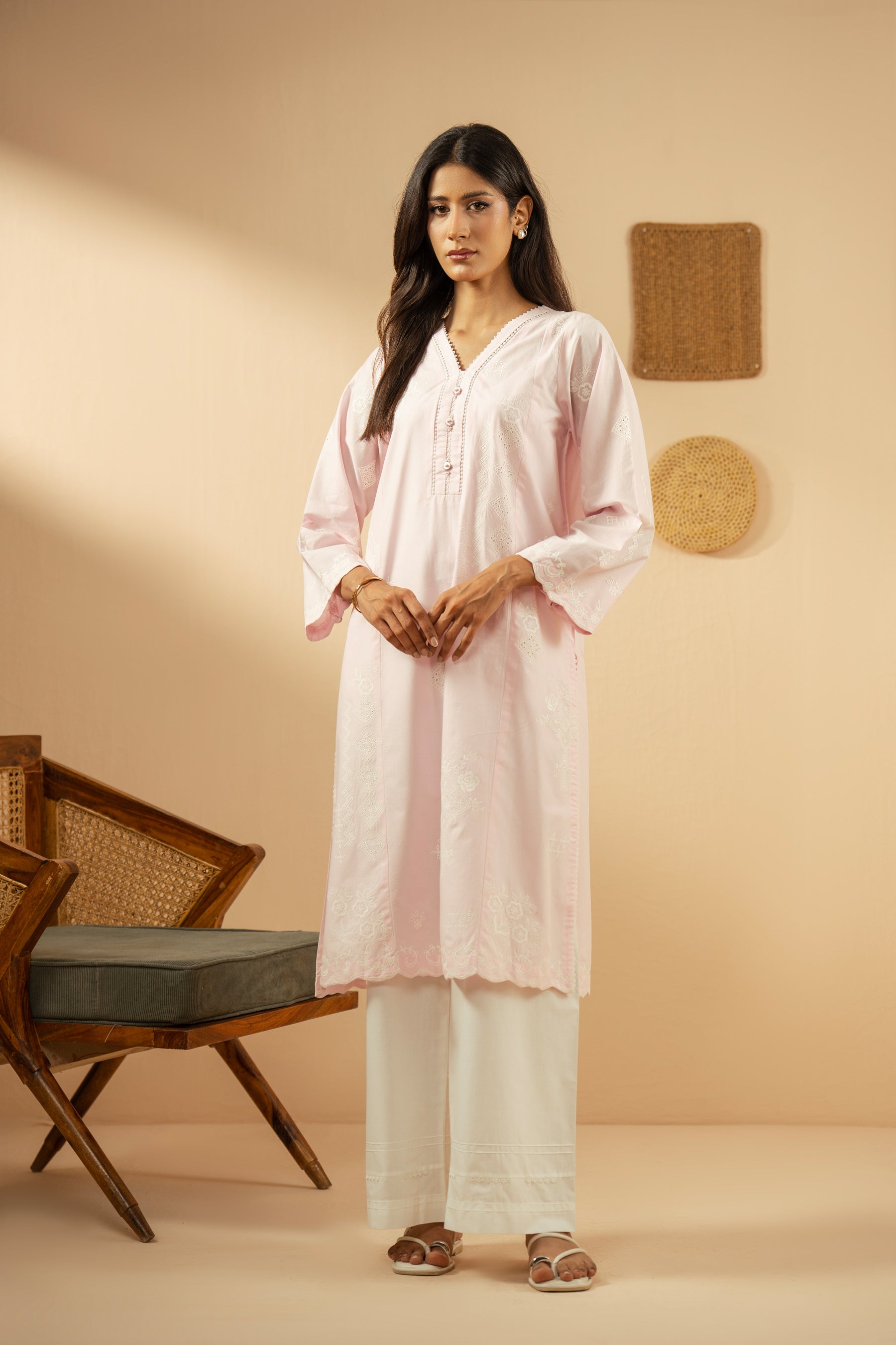 EMBROIDERED CAMBRIC CHIKANKARI STITCHED TOP (FACTORY E-OUTLET)