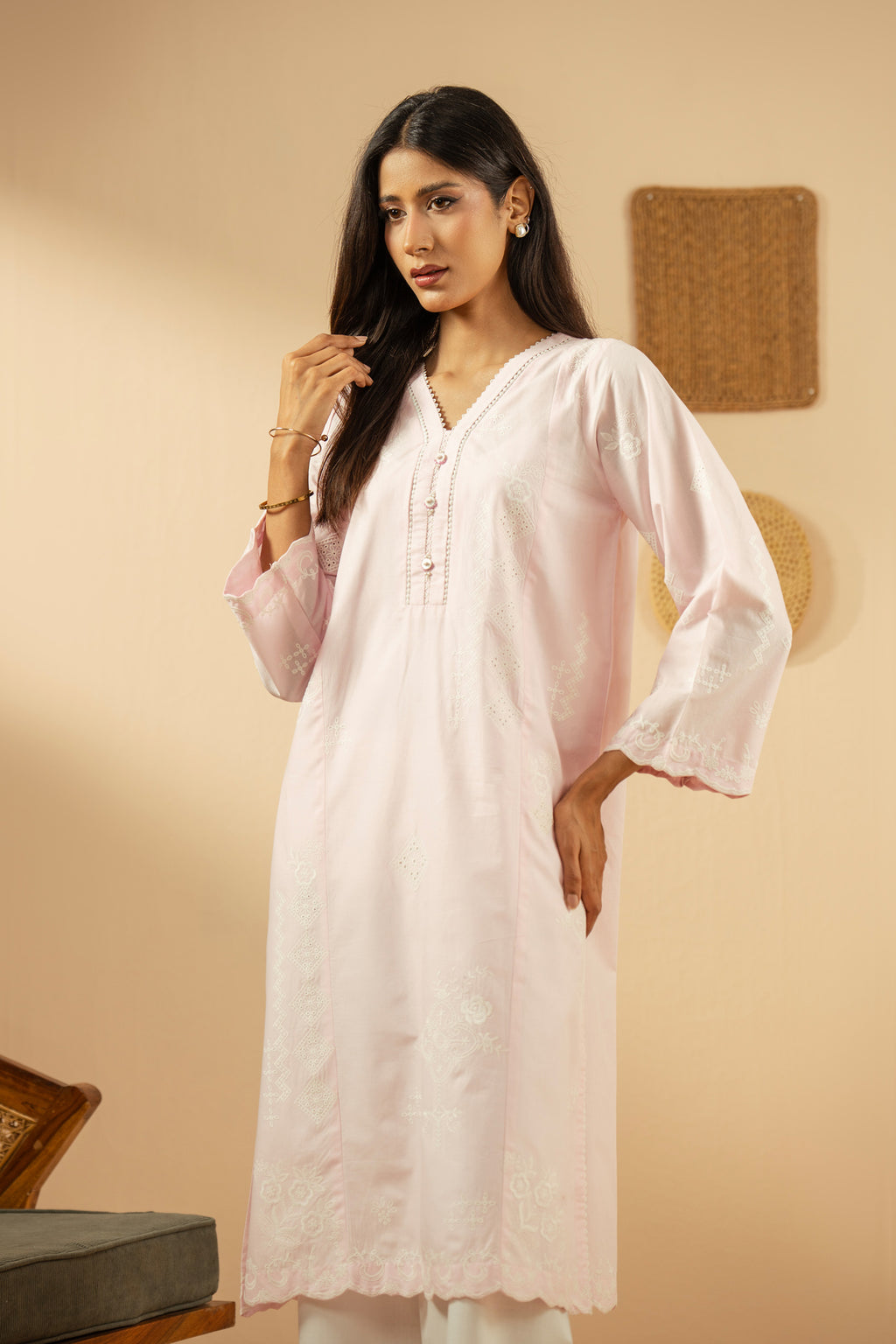 EMBROIDERED CAMBRIC CHIKANKARI STITCHED TOP