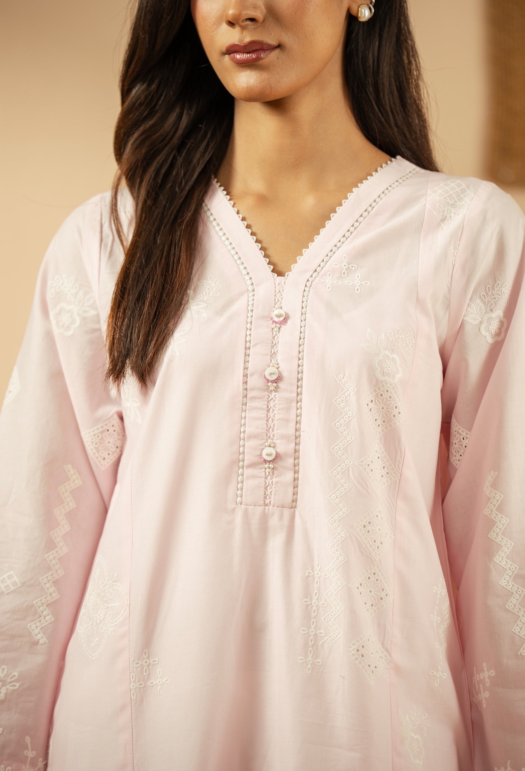 EMBROIDERED CAMBRIC CHIKANKARI STITCHED TOP (FACTORY E-OUTLET)
