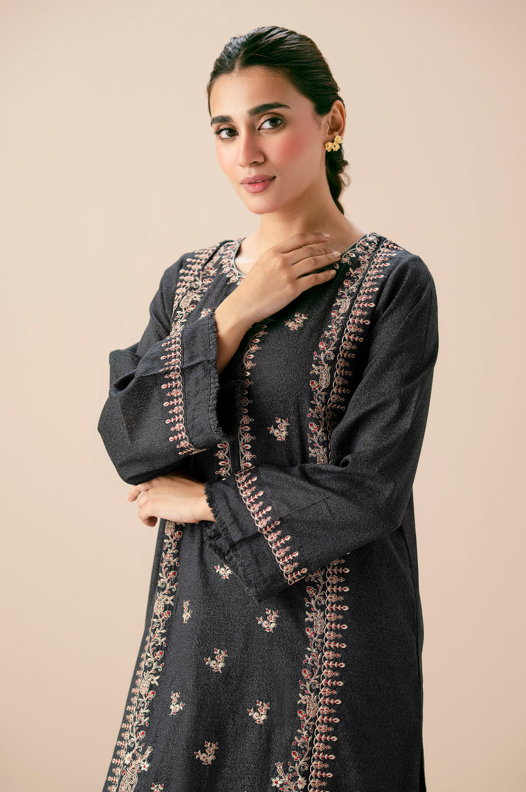 Stitched 2 Piece Dyed Embroidered Karandi Suit