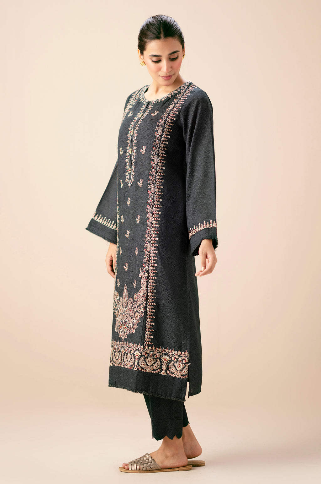 Stitched 2 Piece Dyed Embroidered Karandi Suit