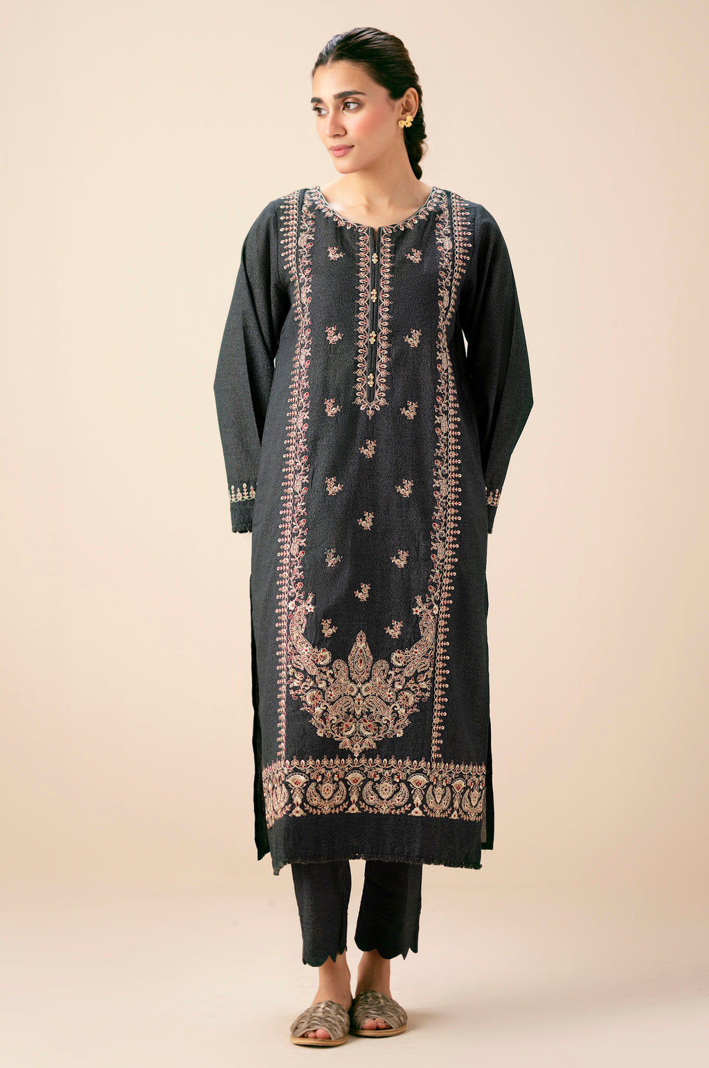 Stitched 2 Piece Dyed Embroidered Karandi Suit