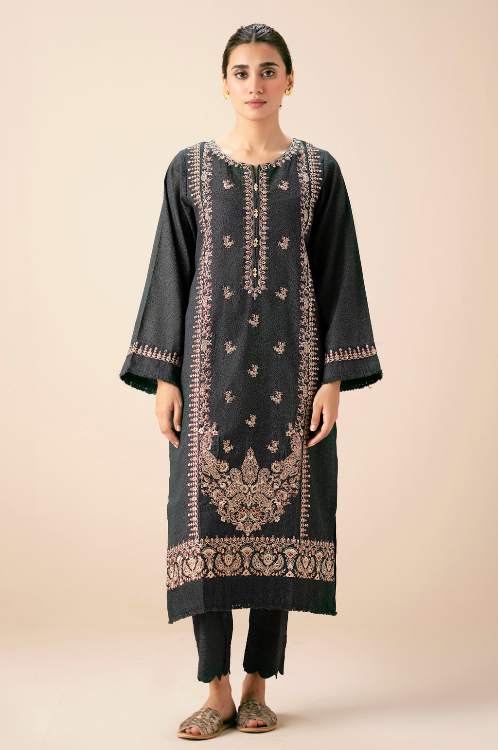 Stitched 2 Piece Dyed Embroidered Karandi Suit