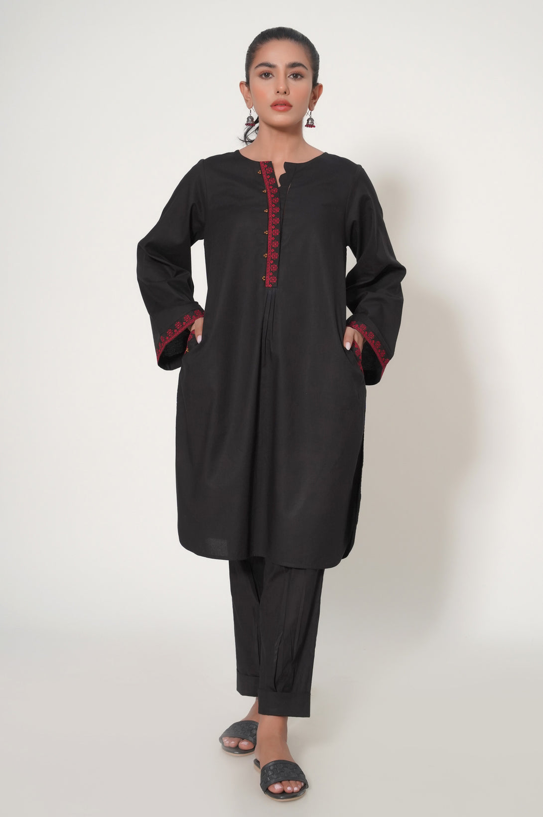 Stitched 2 Piece Embroidered Cambric Suit – Zeenwoman