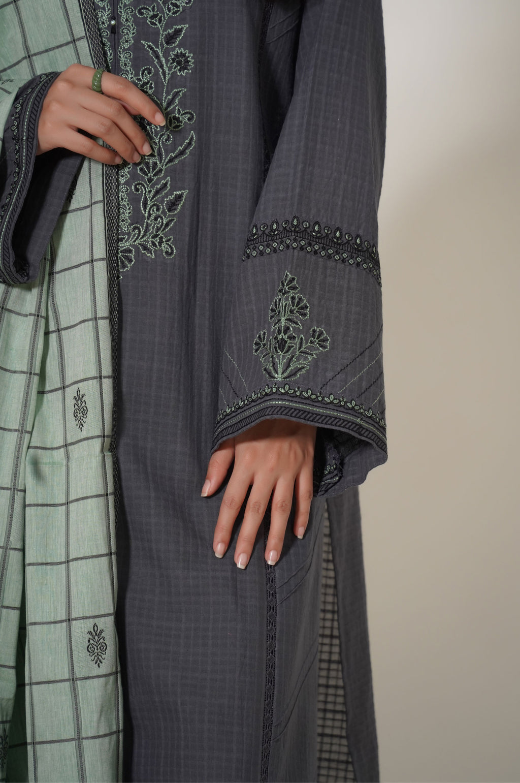 Stitched 2 Piece Embroidered Textured Slub Suit