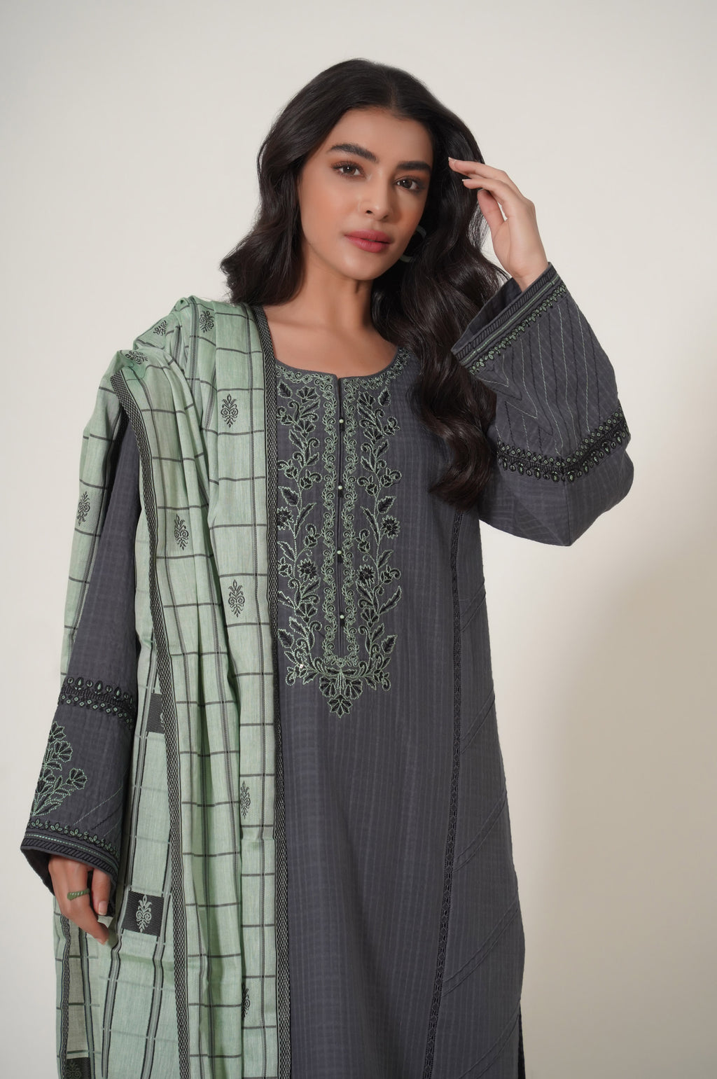 Stitched 2 Piece Embroidered Textured Slub Suit