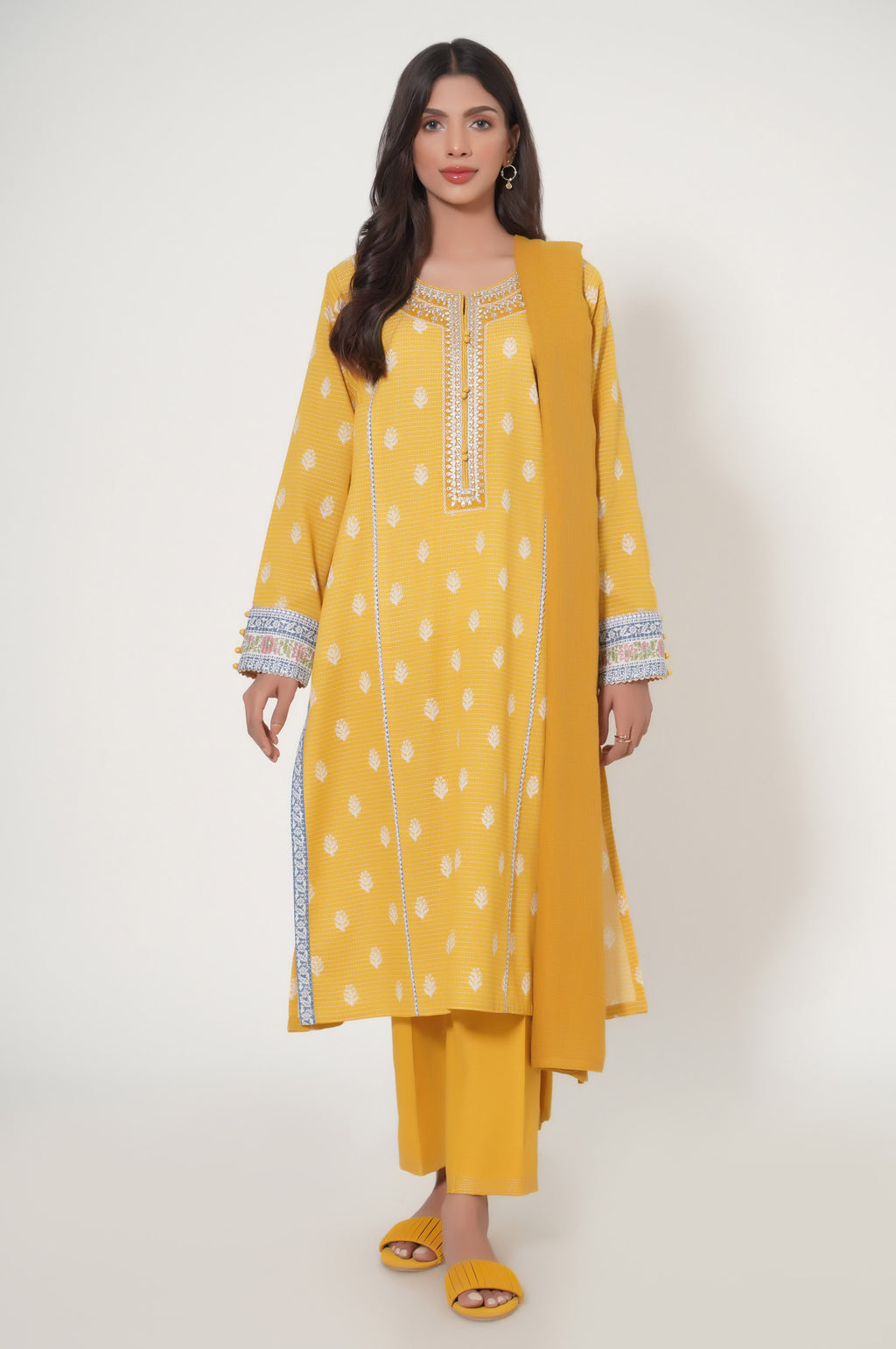 Stitched 2 Piece Printed Dobby Lawn Suit