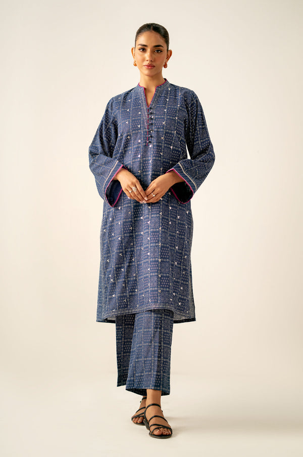 Stitched 2 Piece Printed Raw Silk Suit