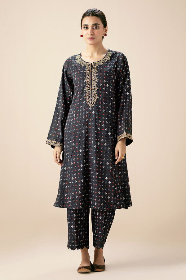 Stitched 2 Piece Printed Raw Silk Suit