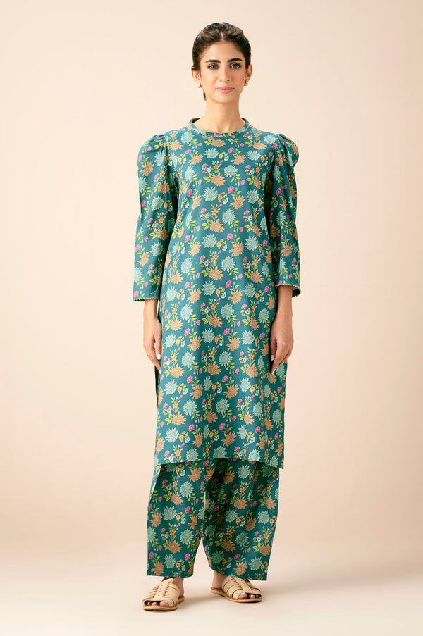 Stitched 2 Piece Printed Raw Silk Suit