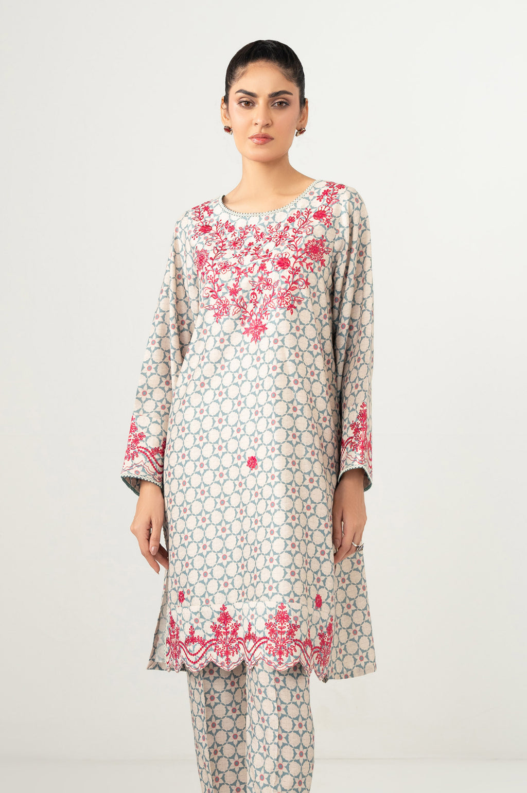 Stitched 2 Piece Embroidered Oak Silk Suit