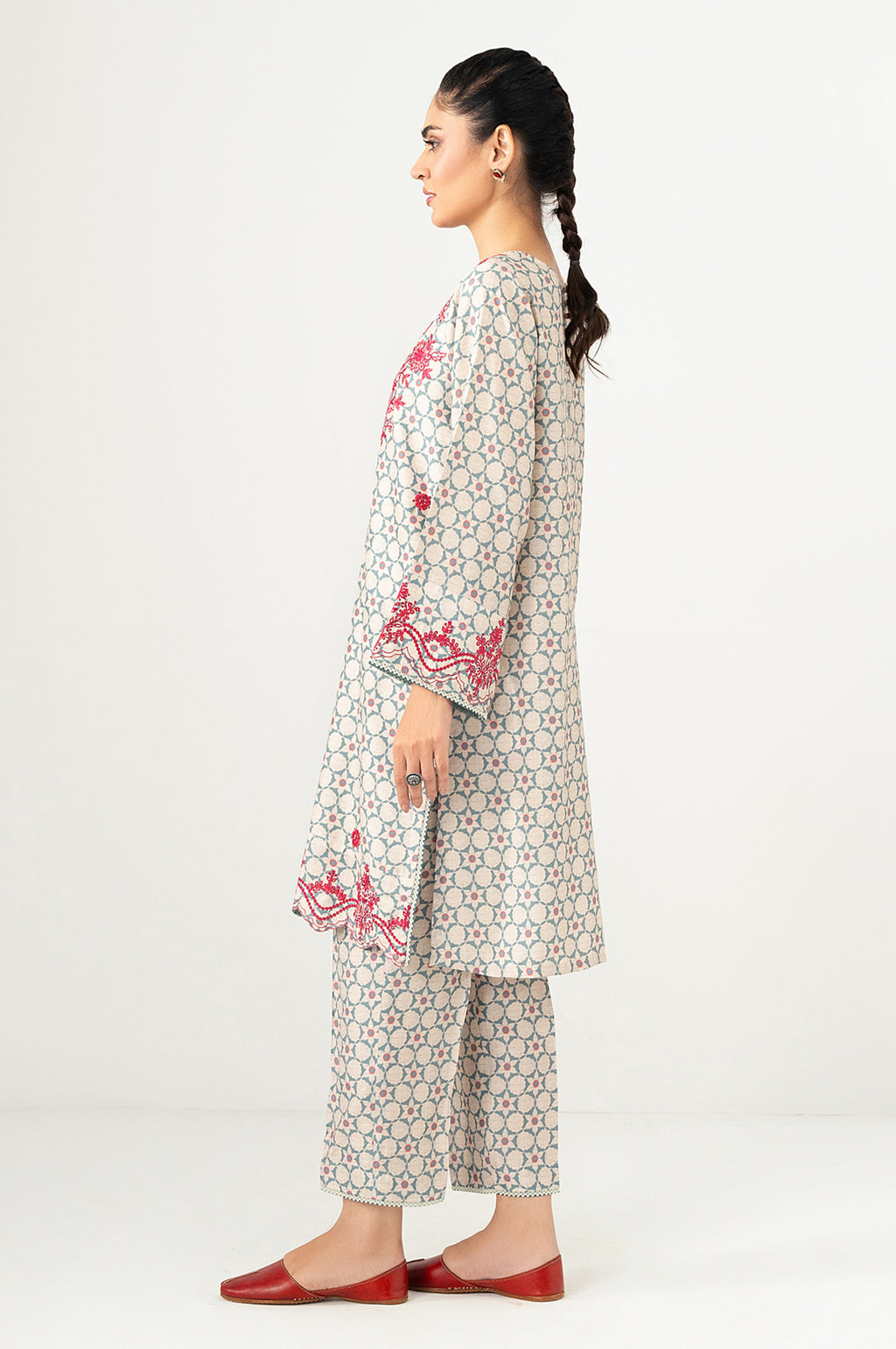 Stitched 2 Piece Embroidered Oak Silk Suit